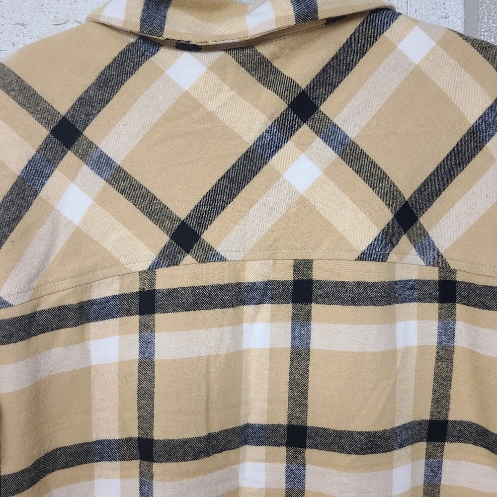 Lucky Brand Tan Black Snap Fleece Lined Shacket Medium - Picture 5 of 7